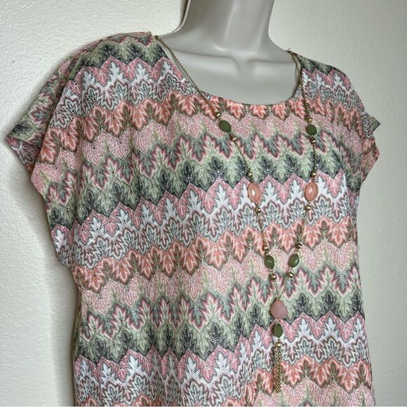 NWT Alfred Dunner Botanical Gardens Chevron Knit Top Necklace Women Size Medium - Picture 2 of 12